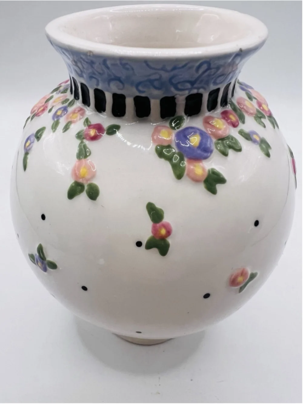 Mary Engelbreit Ceramic Bud Vase 1999 ME Ink Michel & Co. Floral Polka Dot